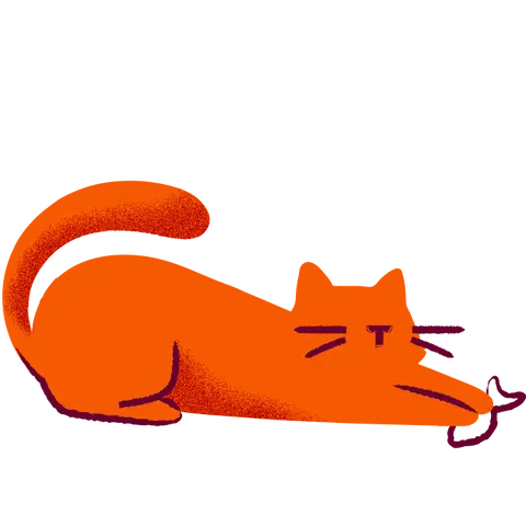 A cat stretching out with a fish toy under it's paw